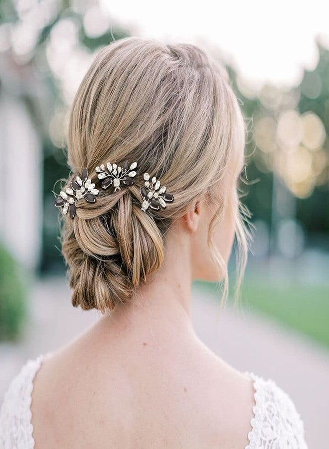 Unicra Bride Wedding Crystal Hair Pins Flower Bridal Hair Pieces Wedding Hair Accessories for Women and Girls Pack of 3 (Black) - Image 5